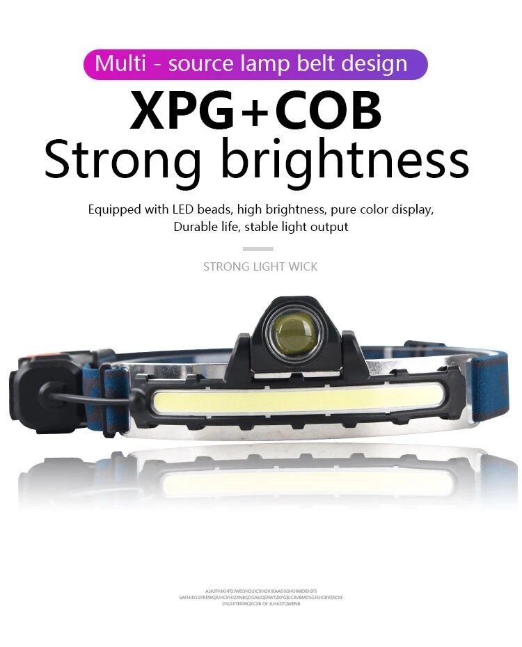 XPG + COB 유도 헤드라이트, C타입 충전식, 야외 줌 LED 투광 조명, 소스 램프, 낚시 작업등, 신제품